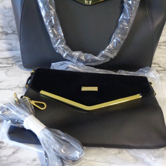 Joy & Iman Leather Satchel Handbag Purse w Velvet Clutch Shoulder Strap - Picture 6 of 9